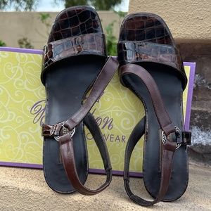 Brighton Rhodes Bronze Croc Cross Strap Sandals 8.5 N